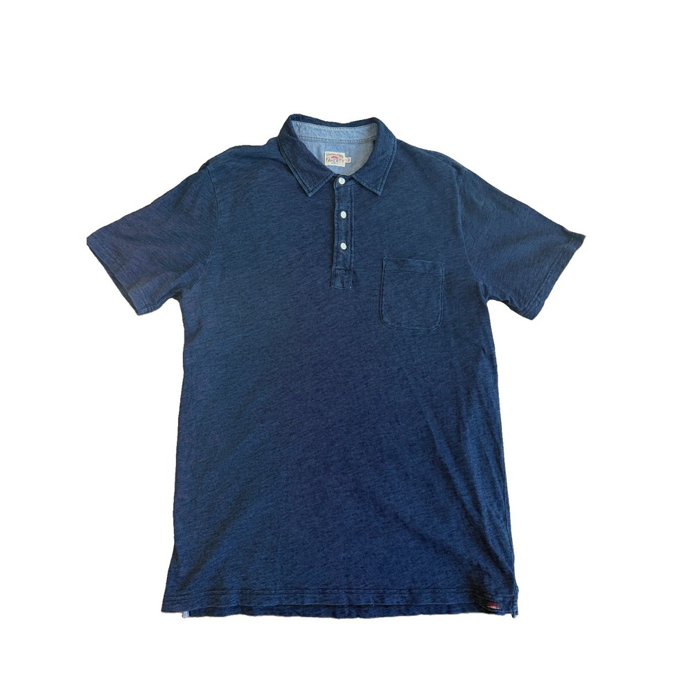 Faherty Indigo Dyed Polo Shirt Short Sleeve Men's Large Cotton Classic